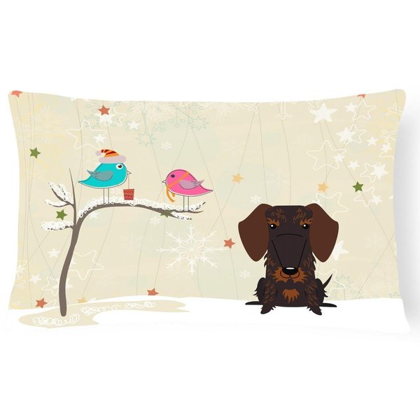 Jensendistributionservices Christmas Presents Between Friends Wire Haired Dachshund Chocolate Canvas Fabric Decorative Pillow MI2549900